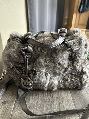 RARE Michael Kors Gray Genuine Fur bag & free MK dustbag